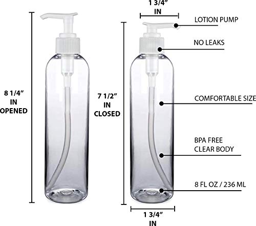 Empty Lotion Pump Bottles 8 Oz, BPA-Free Refillable Plastic Containers, PETE1 Crystal-Clear, Great for - Soap, Shampoo, Lotions, Liquid Body Soap, Creams and Massage Oil's, (Pack of 3 White) - Thumbnail 2