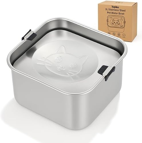 Stainless Steel No Spill Dog Water Bowl, 3L Slow Feeder for Pets | 3L Capacity Stainless Steel Dog Bowl with Anti Skid Rubber Feet Water Dispenser, Dishwasher