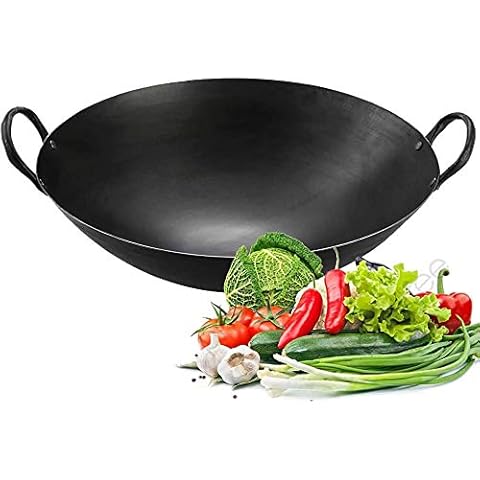 Cast Iron Wok for Stir Frys and Sautees, Frying Pan Non-Stick, No Coating, Kitchen Deep Fryer, Restaurant Chef Quality,45cm/ 18 inch-50CM/20inch Cover