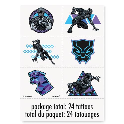 Assorted Colors Black Panther Tattoos - Pack of 24 - Vibrant Design, Perfect Parties, Themed Events, Festivals, Marvel Fans, & More