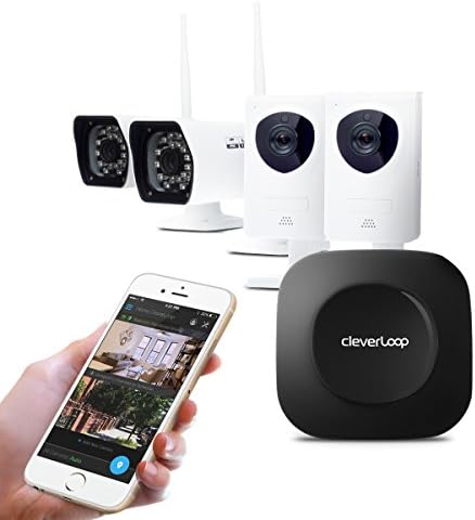 CleverLoop smart WiFi security camera system with 2 indoor +2 outdoor WiFi security cameras & Rapid Learning. Security kit incl Base, 4 cameras, security app, no monthly fees- Home & Office Security