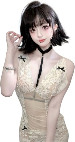 セクシー コスプレ ランジェリー ベビードール 小悪魔 エナメル フルセット Vネック レオタード ラブリー レース花柄 刺繍 レース 下着 女性 ワンピース ハロウィン コスチューム 刺繍 可愛い 仮装 かわいい レディース 寝巻き 衣装 - 画像1