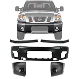 Front Bumper Black + Molding Trims + End Caps For 2008-2015 Nissan Titan PRO-4X S SV OE Direct Replacement