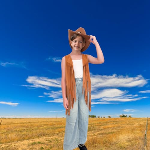 Girls Kids Fringe Vest Sleeveless Western Cowgirl Vest 60s 70s Hippie Faux Suede Tassels Jacket for Kids 5-12Years2