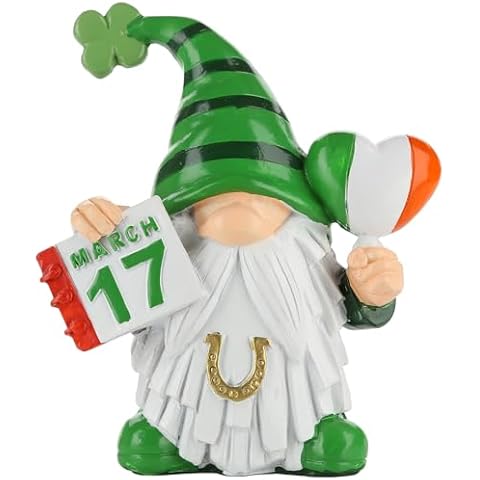 Vintend St Patrick's Day Resin Gnome, Handmade Irish Shamrock 5.2" Standing Figurine Knome Elf Scandinavian Yule Nordic for Spring Home Indoor Table Desk Shelf Tray Kitchen Mantel Holiday Decorations Cover