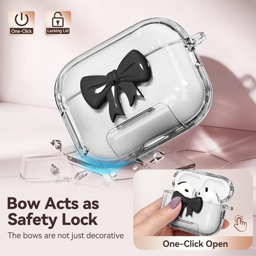 Polislime for AirPods 4 Case 2024, with Safety Lock & Phone Stand for AirPods 4 Generation Case Cover for Women Girly with Chain,Clear Black by Polislime - Image 3