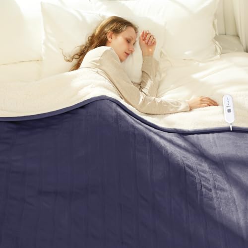 Heated Blanket Twin Size 62" x 84" - Soft Cozy Flannel Sherpa Electric Blanket Twin with 5 Heating Levels & 10 Hours Auto Off, Machine Washable and Ideal Gift for Grandma (Purple)
