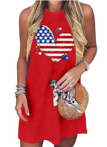 Image of VVNTY American Flag Tank Dress Women: 4th of July Shirts Sleeveless Patriotic USA Flag Tees Casual Summer Tanks Sundress