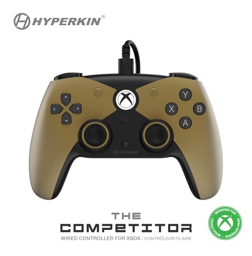 Image of Hyperkin The Competitor Wired Controller for XBOX Series X|S, XBOX One & PC with Hall Effect Joysticks & Impulse Triggers; Symmetrical Layout & Precision D-Pad - Officially Licensed XBOX - Midas Touch (Gold)