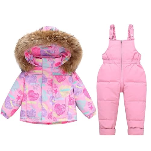 Conjunto de traje de nieve para niña, chaqueta de invierno forrada de dos piezas con peto para actividades al aire libre frío extremas, Rosa2., 3-4 años