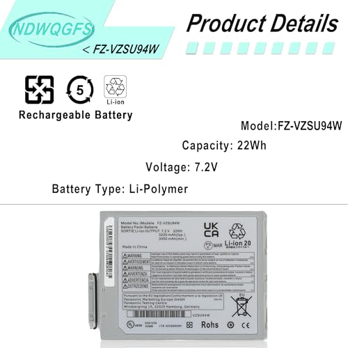 Image of FZ-VZSU94W FZ-VZSU94R Laptop Battery Compatible with Toughpad FZ-B2 FZ-M1 FZ-B1 FZ-M1C Series Compatible with FZ-VZSU94 FZ-VZSU94JS FZ-VZSU94K FZ-VZSU95 FZ-VZSU95W FZ-VZSU95JS FZ-VZSU0JW