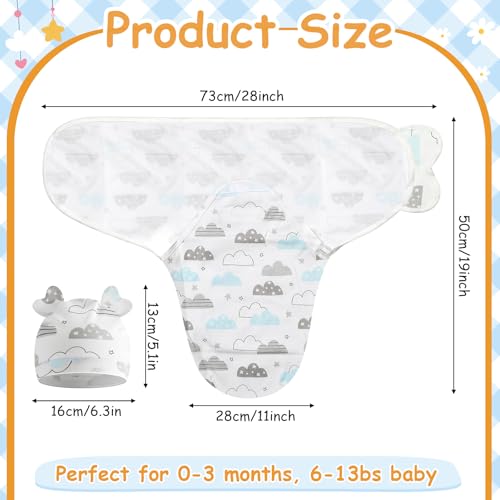 Image of Ramede 6 Pack Swaddle Blanket with Hats for Baby Girl Boy 100% Cotton Swaddles 0-3 Months, Adjustable Breathable Skin Friendly Receiving Blanket Wrap, Essential for Newborns(Heart,Blue)