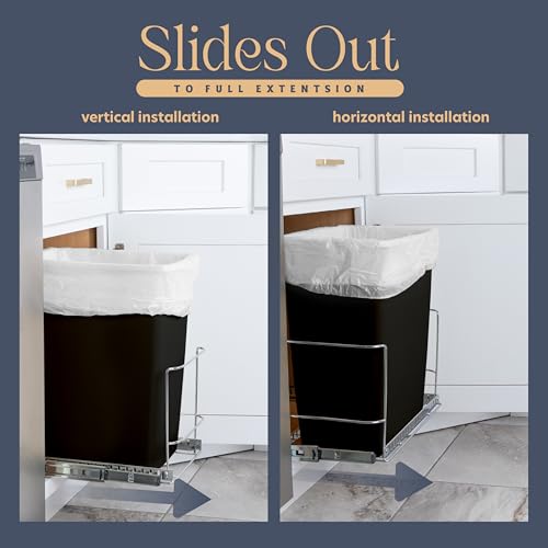 Image of HOLDN' STORAGE Pull Out Trash Can Under Cabinet, 7 Gallons Trash Can Included - Heavy Duty, Lifetime Limited Warranty - Install Length or Widthwise - 11.5 inch W Cabinet Opening Required - Chrome Finish