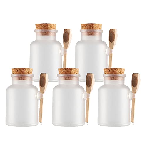 TIANZD 5 Pieza Mate Transparente Envases Para Sal de Baño Plástico 300ml Tarro de Cosmética con Taponador de Madera Cuchara Botella de Sal Frascos Vacíos Almacenamiento