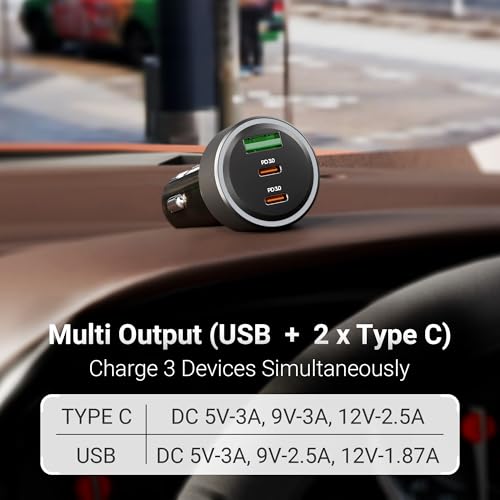 Image of Zebronics 82W Car Charger, Dual Type-C & USB Output, Rapid Charging, Type-C to Type-C Cable 1m, LED Indicator, Multi Protection, Transparent Design (CC82)