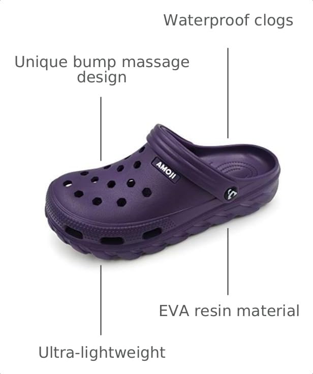 Image of Amoji Unisex Garden Clogs Gardening Shoes AA1521 | Unisex Slip on, Lightweight, Comfortable, Beach, Shower, Pool, Casual Walking