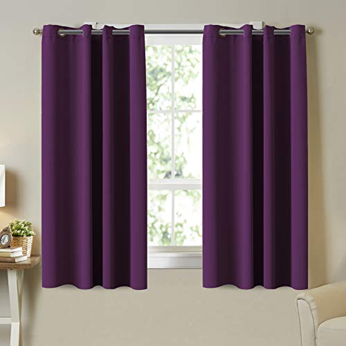Turquoize Room Darkening Curtain Panels For Living Room, Purple Curtains For Girls Room, Thermal Insulated Solid Ring Top Blackout Curtains/Drapes For Bedroom, 2 Panels, 63 Inch Length, Royal Purple #TOP3
