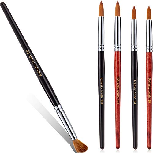 4 Pieces Kolinsky Hair Brushes Acrylic Nail Brush Oval Crimped for Acrylic Manicure Pedicure Nail Art Brush Set with Wooden Handle (Size 8, Size 10)