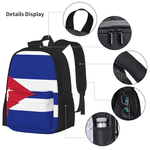 Cuban Flag Print 3 Piece Backpack Set, Laptop Daypack, Lightweight Bookbag Set With Lunch Bag Pencil Case4