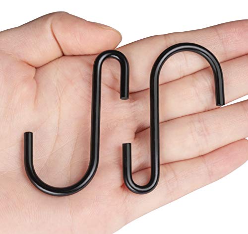 ilauke 32 Stück S Haken 2,4 in/6 CM, Multifunktion Edelstahlhaken Küchenhaken Haken S-förmige Hängehaken,Schwerlast Metallhaken Anti-Rost Haken für Küche Badezimmer Schlafzimmer Büro(Matt Schwarz)