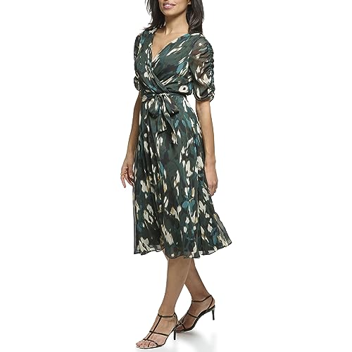 Image of DKNY womens 3 /4th Sleeve Faux Wrap Dress