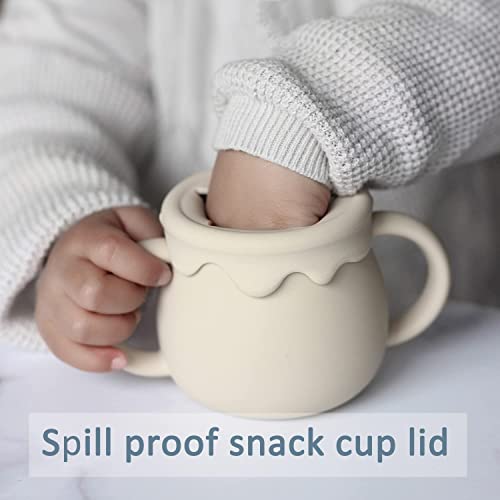 Image of Moonkie 2-in-1 Silicone Baby Cups with Straw and Lid for Snacks, 8.5 oz Spill-Proof Sippy Cups, Training Cup for Toddlers Ages (Blue)