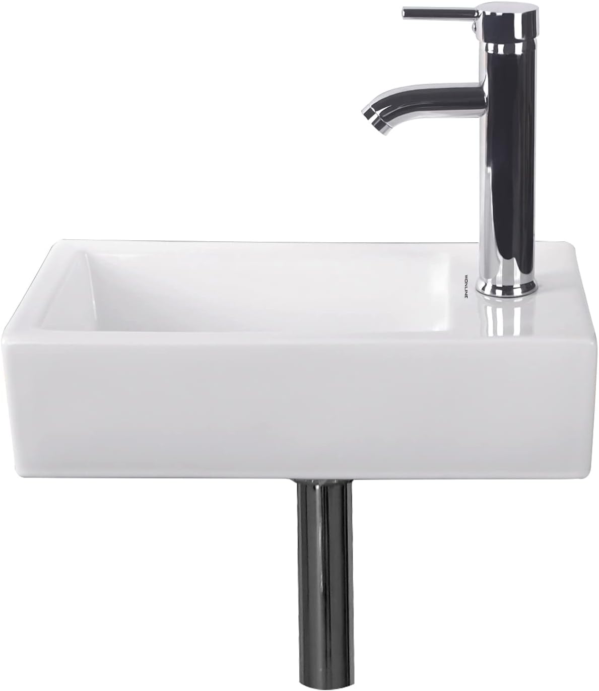 Walcut White Small Bathroom Sink Mini Wall Mount Vanity Corner rv Corner Sink Rectangle Porcelain Ceramic Vessel Vintage Basin and Chrome Faucet Drain Combo Right Hand Lavamanos Bathroom