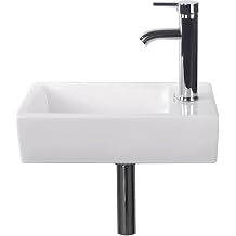 Walcut White حوض استحمام صغير حوض صغير على الحائط زاوية فانتي ركن ركن ركن حوض مستطيل من الخزف سيراميك حوض عتيق وصنبور كروم مصفاة يدوية Lavamanos حمام