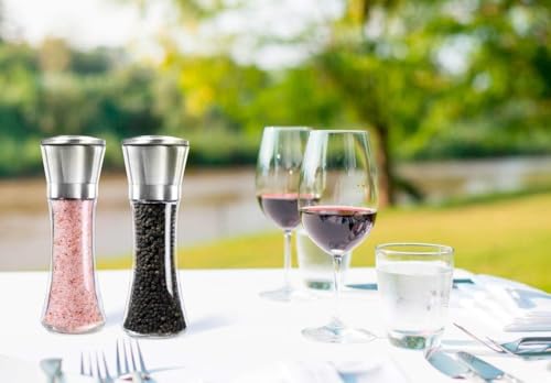 Image of Yancorp Salt and Pepper Grinder, 13 cm Tall, Wooden Body with Lid, Adjustable Coarseness Manual Spice Mill (Big Silver)