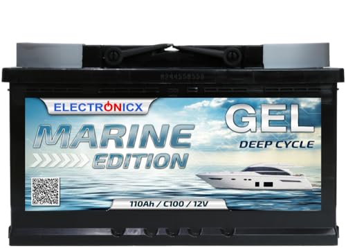 Gel Batterie 12V 110Ah Marine Edition Boote Yachten Gel Technologie Solarbatterie 110 Ah, Solaranlagen Langlebige Gelbatterie, 12V Akku Bootsbatterie