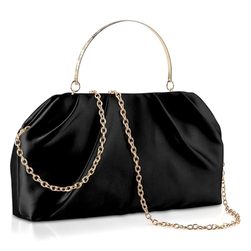 Image of ERKOON Clutch Purse for Women Elegant Pleated Evening Bag Crossbody Shoulder Handbag Envelope Bag with 2 Detachable Chain