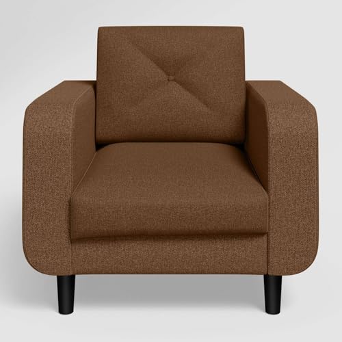 Image of Interio by Godrej Sofa Zompy Advance 1 Seater Fabric Sofa for Living Room, 3-Years Warranty, Solid Wood, Dark Brown