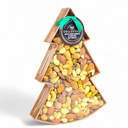 M&S Collection Applewood Smoked and Roasted Nut Medley 370g, Premium Mixed Nuts in Christmas Tree Gift Box