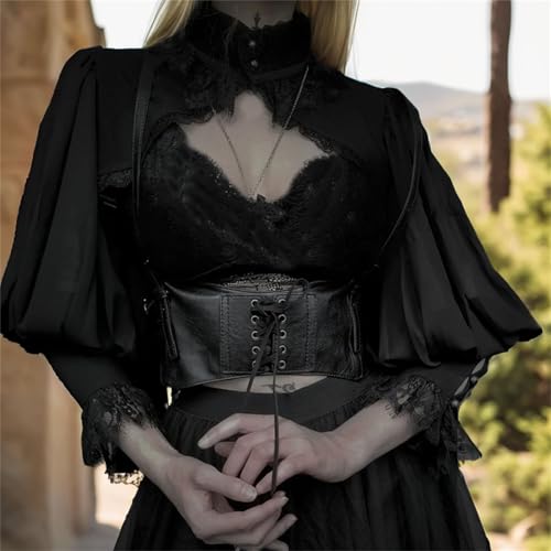 Image of Goth Bolero Shrug Women Lace Sheer Mesh Gothic Flare Sleeve Emo