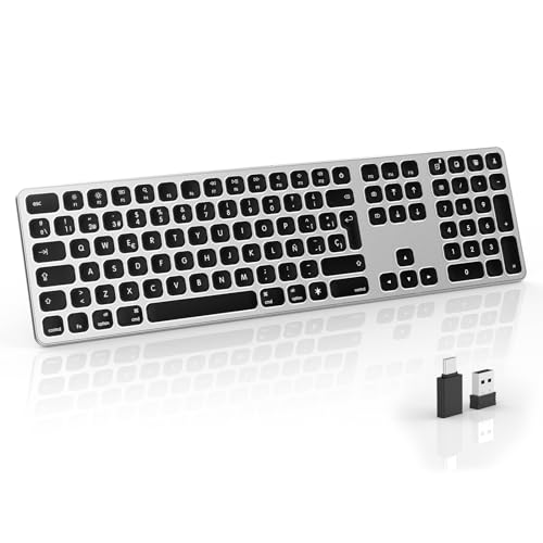 seenda Teclado Inalámbrico para Macbook, Receptor USB y USB C, Teclado Retroiluminado Recargable, QWERTY ES Layout, Compatible con MacBook Pro/Air, iMac, iMac Pro, Mac Mini, Mac Pro, Negro