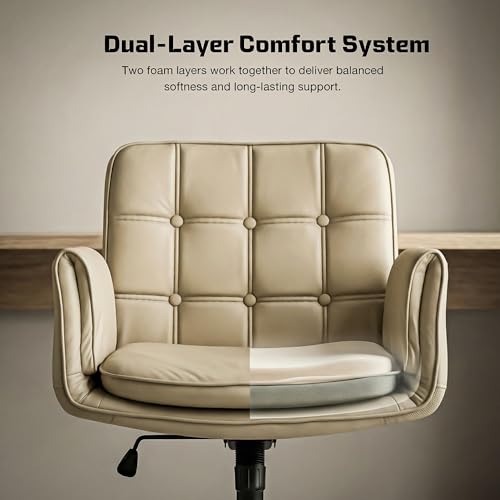 Image of DROGO Zen Atora Ergonomic Criss Cross Legged Office Chair for Work with 5 Gear Armrest & Wide Thick Cushion Seat | PU Leather Computer Chair with Adjustable Height, Recline & Heavy Metal Base (Beige)