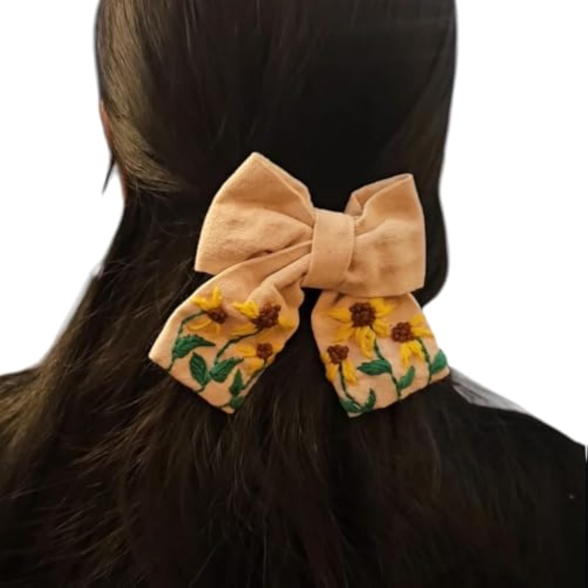Handmade Sunflower Garden Embroidery Hair Bow Clip, Women's Accessory