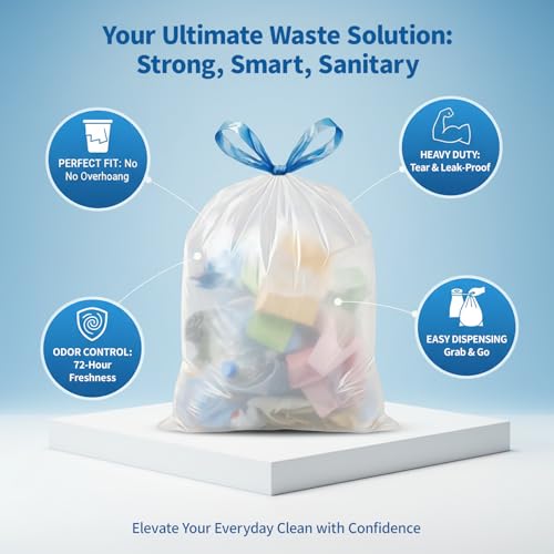 Image of 4 Gallon Small Trash Bag Drawstring - 120 Count Bathroom Garbage Bags, Unscented White Plastic Waste Basket Bags Fit 15 Liter Trash Bin for Kitchen, Home, Office and Bedroom (3-4 Gal)