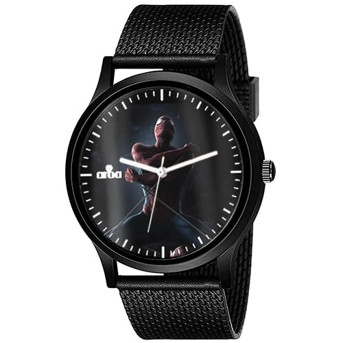 AROA Watch New Watch for The Amazing Spider-Man Pulling Web Model : 921 Black Metal Type Analog Black Strap Watch Black Dial for Men Stylish Watch for Boys-