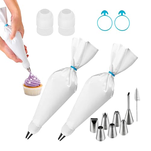 svpfuo 2 mangas pasteleras, mangas pasteleras con boquillas, manga pastelera reutilizables, 7 piezas de caño para laminación adecuada para moldear galletas, jeringas para puntas de tartas, relleno de