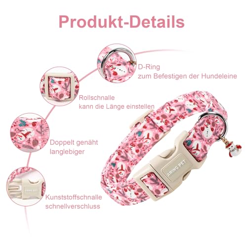 ARING PET Weihnachten Hundehalsband, Niedliche Schneemann Hundehalsband mit Schnellverschluss aus Kunststoffschnalle, Winter Bequemes Rosa Halsband für Jungen und Mädchen Hunde