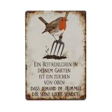Rotkehlchen-Garten-Zitat, Retro-Blechschild, 