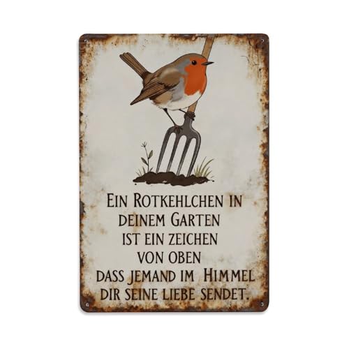 Rotkehlchen-Garten-Zitat Retro-Blechschild Vintage-Wanddekoration für Zuhause Bar Café Metallposter 20 3 x 30 5 cm