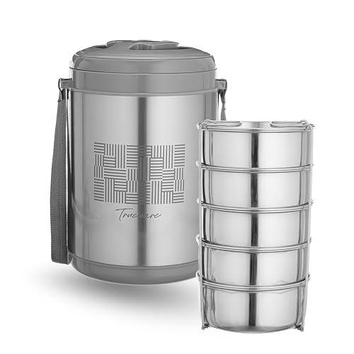 Image of Trueware Legend 5 Stainless Steel PU Insulated Hot and Cold Lunch Box with 5 SS Container 300 ML Each