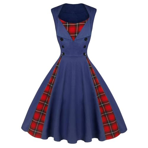 Image of KILLREAL Women's Vintage Polka Dot Print A-Line Pin Up Style Sleeveless Cocktail Party Casual Dress