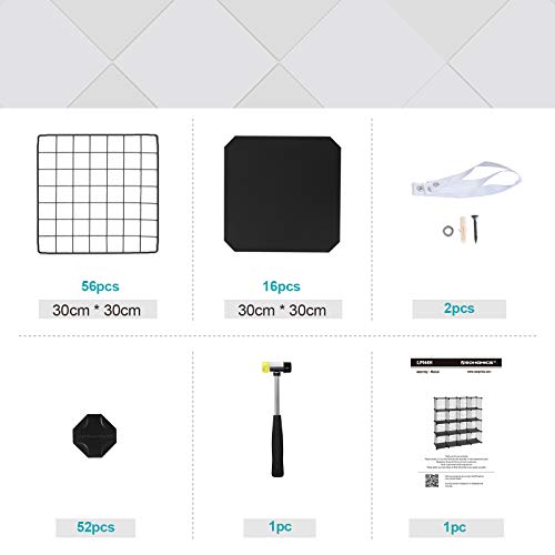 SONGMICS 16 Cube Metal Wire Storage Organiser, DIY Closet Cabinet and Modular Shelving Grids, Wire Mesh Shelves and Rack, Black LPI44H