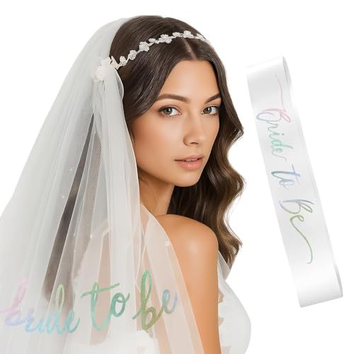 Dagelar Iridescent Bride to Be Sash Veil for Bachelorette Party Decorations