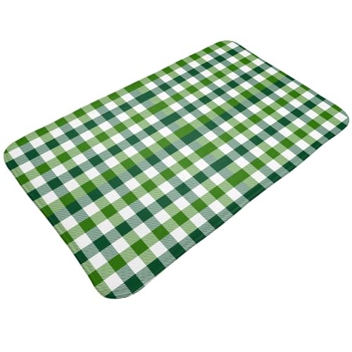 TZTTZT Tappeto da bagno a quadretti verde con stampa a scacchi, 76 x 50 cm, assorbente, antiscivolo, lavabile in lavatrice, tappetino da doccia per bagno