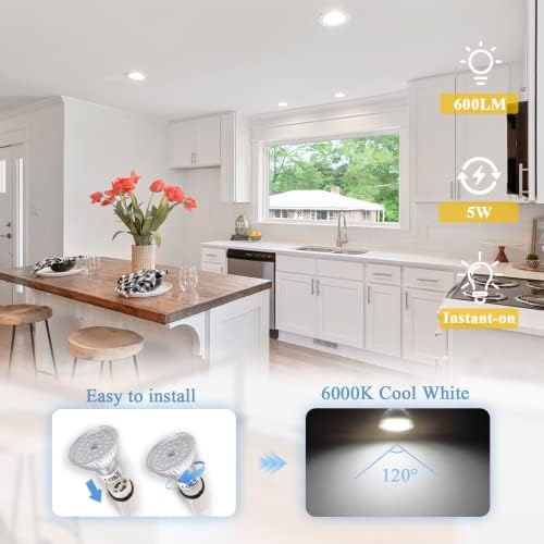 DiCUNO GU10 LED Bulb, Cool White 6000K, 50W Halogen Equivalent, 5W 600LM, AC 220-240V, Non-dimmable, 120° Beam Angle, 6 Packs