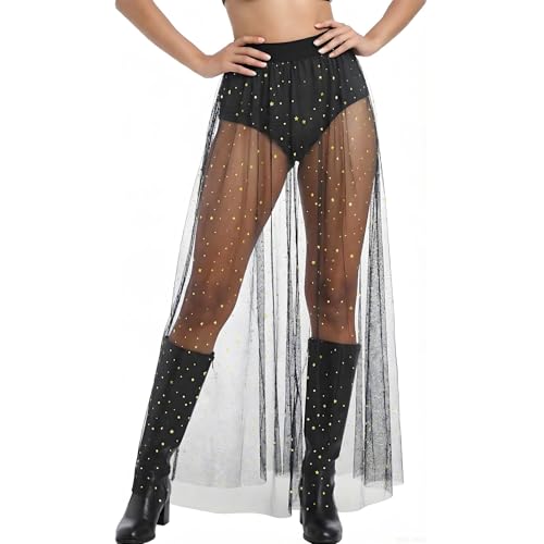 Damen 2 in 1 Transparent Mesh Rock,Damen Transparent Mesh Rock,Schwarz...